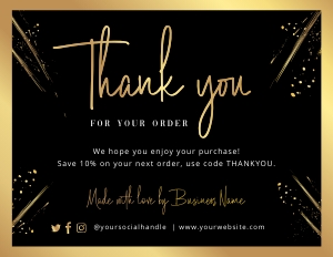 Thank You Card Black & Gold Splash A205: Thank You Card Black & Gold Splash A205