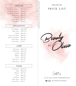 Bi-Fold Price List Watercolor Background A228: Bi-Fold Price List Watercolor Background A228