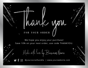 Thank You Card Black & Silver Splash A265: Thank You Card Black & Silver Splash A265