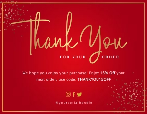Thank You Card Red and Gold A285: Thank You Card Red and Gold A285