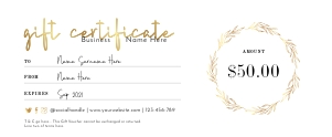 Gift Voucher Faux Gold Wreath 8.5x3.5 A296: Gift Voucher Faux Gold Wreath 8.5x3.5 A296