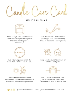 Candle Care Card Faux Gold Overlay A358: Candle Care Card Faux Gold Overlay A358