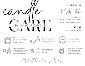 Minimalist Black and White Candle Care Card A359: Minimalist Black and White Candle Care Card A359