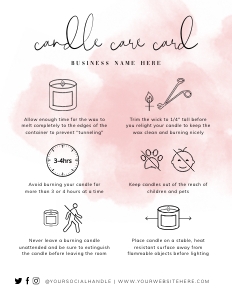 Candle Care Card Pink Ink Splash A366: Candle Care Card Pink Ink Splash A366