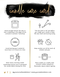 Candle Care Card Black Ink and Gold A365: Candle Care Card Black Ink and Gold A365