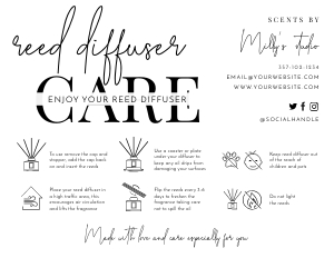 Minimalist Black and White Reed Diffuser Care Card A376: Minimalist Black and White Reed Diffuser Care Card A376