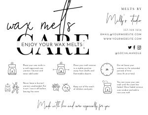 Minimalist Black and White Wax Melts Care Card A379: Minimalist Black and White Wax Melts Care Card A379