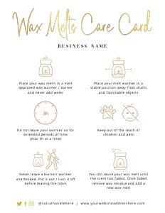 Wax Melts Care Card Faux Gold Overlay A382: Wax Melts Care Card Faux Gold Overlay A382