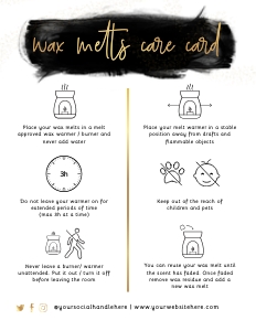 Wax Melts Care Card Black Ink and Gold A384: Wax Melts Care Card Black Ink and Gold A384