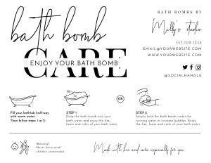 Minimalist Black and White Bath Bomb Care Card A386: Minimalist Black and White Bath Bomb Care Card A386