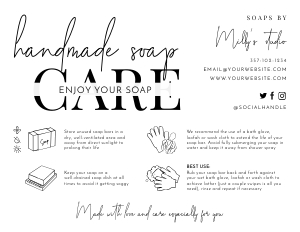 Minimalist Black and White Soap Care Card A389: Minimalist Black and White Soap Care Card A389