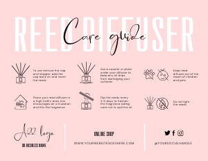 Pastel Pink Reed Diffuser Care Card A406: Pastel Pink Reed Diffuser Care Card A406
