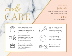 Marble and Peach Candle Care Card A417: Marble and Peach Candle Care Card A417