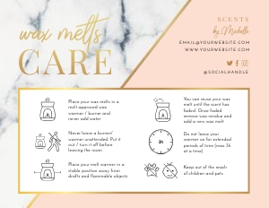 Marble and Peach Wax Melts Care Card A418: Marble and Peach Wax Melts Care Card A418