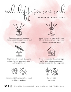 Reed Diffuser Care Card Pink Ink Splash A424: Reed Diffuser Care Card Pink Ink Splash A424