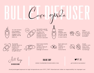 Pastel Pink Bullet Hanging Diffuser Care Card A441: Pastel Pink Bullet Hanging Diffuser Care Card A441
