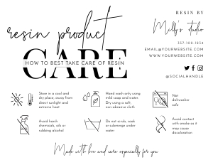 Minimalist Black and White Resin Product Care Card A455: Minimalist Black and White Resin Product Care Card A455
