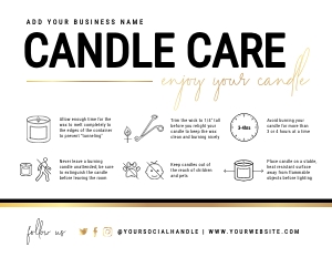 Candle Care Card Black and Gold A486: Candle Care Card Black and Gold A486