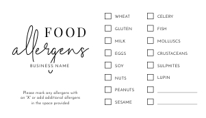 Minimalist Black and White Allergens Card A496: Minimalist Black and White Allergens Card A496