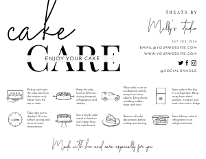 Minimalist Black and White Cake Care Card A502: Minimalist Black and White Cake Care Card A502