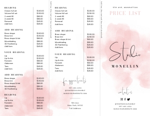 Tri-Fold Price List Pink Ink Splash A508: Tri-Fold Price List Pink Ink Splash A508