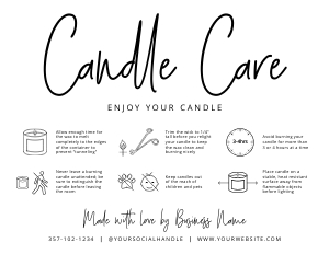 Minimalist Charcoal Candle Care Card A514: Minimalist Charcoal Candle Care Card A514