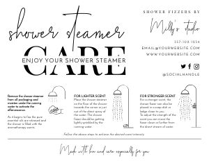 Minimalist Black and White Shower Steamer Care Card A517: Minimalist Black and White Shower Steamer Care Card A517