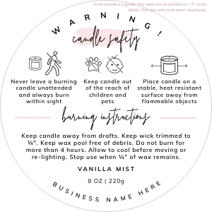 Candle Warning Label Watercolor 1.5"x1.5" A532: Candle Warning Label Watercolor A532