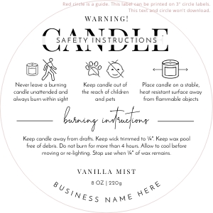 Candle Warning Labels Minimalist Black & White 3" Round A539: Candle Warning Labels Minimalist Black & White A539