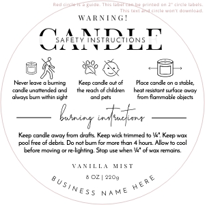 Candle Warning Labels Minimalist Black & White 2" Round A539: Candle Warning Labels Minimalist Black & White A539
