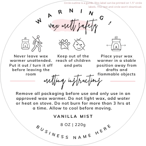 Wax Melt Warning Label Watercolor 1.5"x1.5" A549: Wax Melt Warning Label Watercolor A549