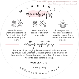 Wax Melt Warning Label Watercolor 3"x3" A549: Wax Melt Warning Label Watercolor A549