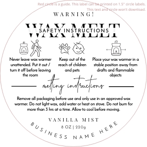 Wax Melt Warning Labels Minimalist Black & White 1.5"x1.5" A550: Wax Melt Warning Labels Minimalist Black & White A550