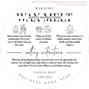 Wax Melt Warning Labels Minimalist Black & White 3"x3" A550: Wax Melt Warning Labels Minimalist Black & White A550