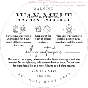 Wax Melt Warning Labels Minimalist Black & White 2"x2" A550: Wax Melt Warning Labels Minimalist Black & White A550