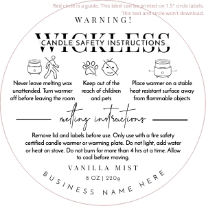 Wickless Candle Warning Labels Minimalist Black & White 1.5"x1.5" A552: Wickless Candle Warning Labels Minimalist Black & White A552