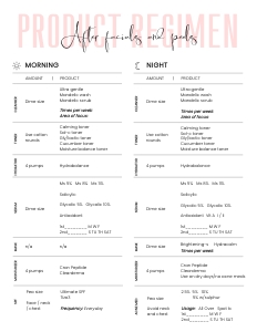 Pastel Pink Facials and Peels Product Regimen Card 8.5x11" A436: Pastel Pink Facials and Peels Product Regimen Card A436