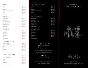 Minimalist Black and White Tri-Fold Price List A770: Minimalist Black and White Tri-Fold Price List A770