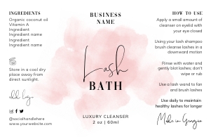 Lash Bath Bottle Labels Pink Ink Splash 4.25x2.75" A775: Lash Bath Bottle Labels Pink Ink Splash A775
