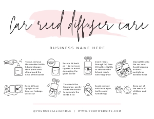 Car Vent Reed Diffuser Care Card Watercolor A847: Car Vent Reed Diffuser Care Card Watercolor A847