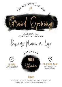 Grand Opening Invite Black Ink & Gold 5x7" B015: Grand Opening Invite Black Ink & Gold 5x7" B015