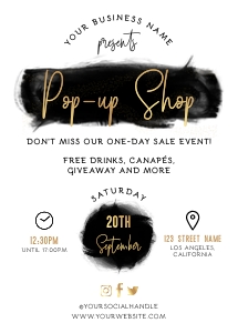 Pop Up Shop Flyer Black Ink & Gold 5x7" B016: Pop Up Shop Flyer Black Ink & Gold 5x7" B016
