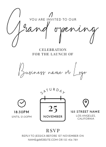 Grand Opening Flyer Minimalist Black & White 5x7" B023: Grand Opening Flyer Minimalist Black & White 5x7" B023