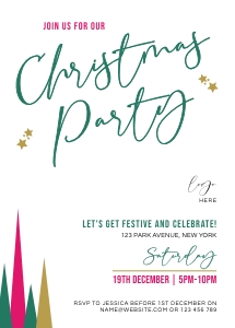 Christmas Party Flyer Pink and Green 5x7" B102: Christmas Party Flyer Pink and Green 5x7" B102