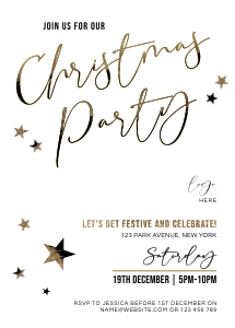 Christmas Party Flyer Black & Gold Gradient 5x7" B103: Christmas Party Flyer Black & Gold Gradient 5x7" B103