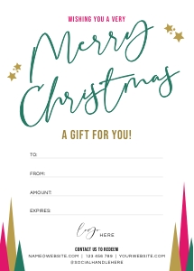Christmas Gift Card Pink and Green 5x7" B105: Christmas Gift Card Pink and Green 5x7" B105
