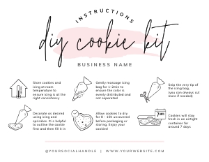 Cookie Kit Instructions Card Watercolor B130: Cookie Kit Instructions Card Watercolor B130