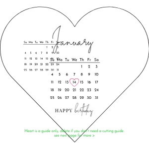Burn Away Calendar Heart Cake B491a design preview