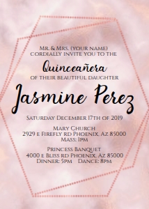 Quinceanera Invitation- Rose Gold Marble dots design preview