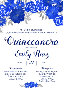 Quinceanera invitation- Blue Floral design preview